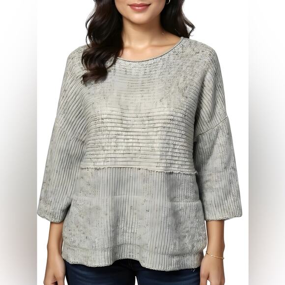 Pure Jill Size NWT Large Wool Linen Blend Oatmeal Kimono Sleeve Pocket Sweater - Picture 9 of 9